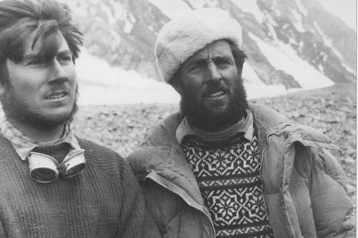 Walter Bonatti (left) with expedition member Eric Abram at K2 Base camp in 1954