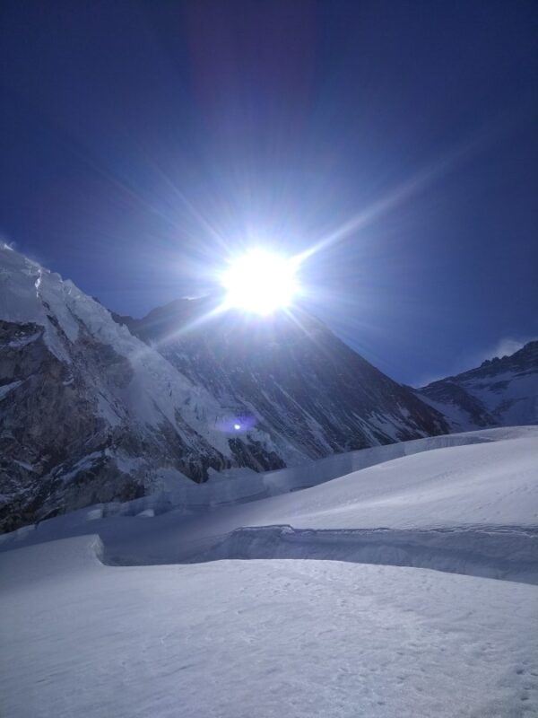 Sunrise above the summit of Mount Everest.