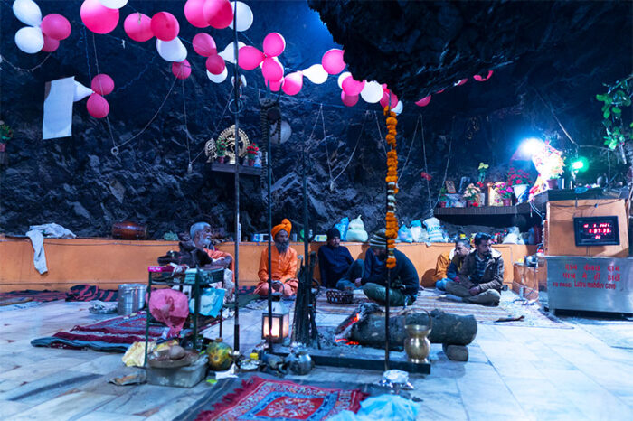 Inside the cave of the Lutru Mahadev temple.