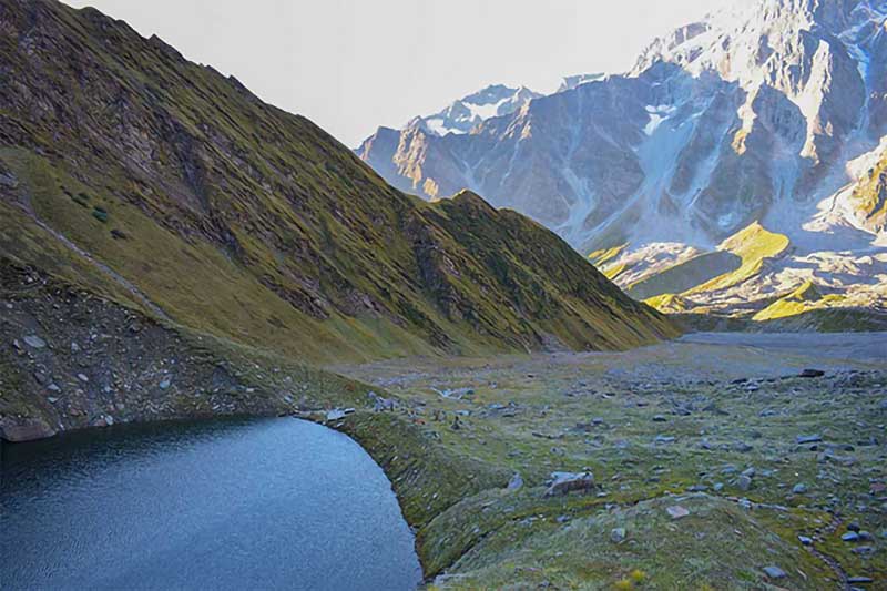 A view of the Beas Kund as first rays hit the mountains . (All photos by the Wildcone)