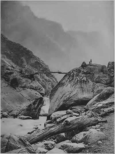 An old rare photograph of a wooden bridge near Manikaran