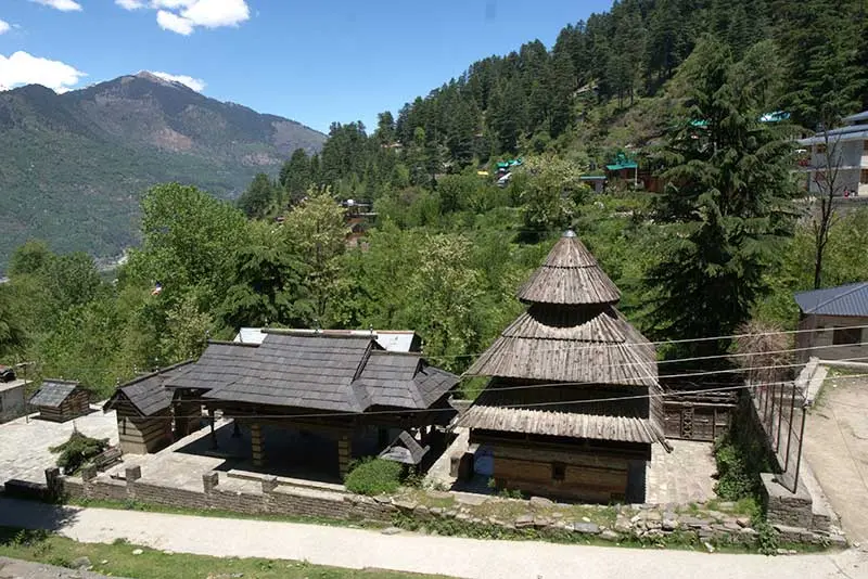 A view of the Tripura Sundari temple in Naggar, Kullu