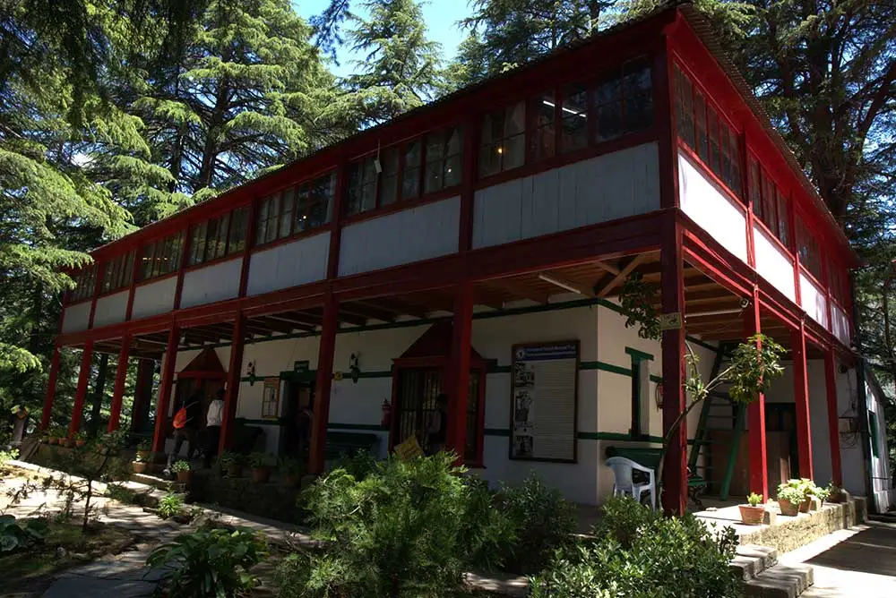 a building with trees around it