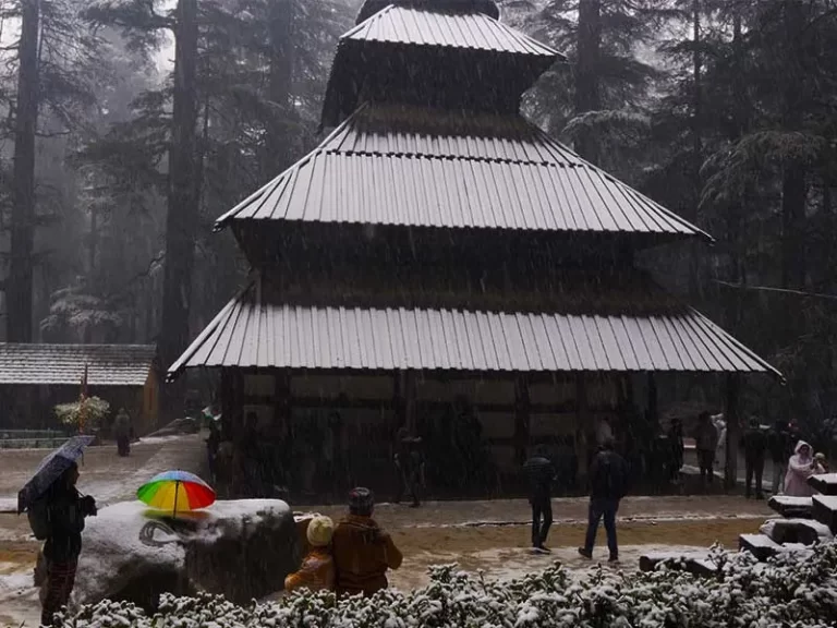 A view of Hadimba temple in snow