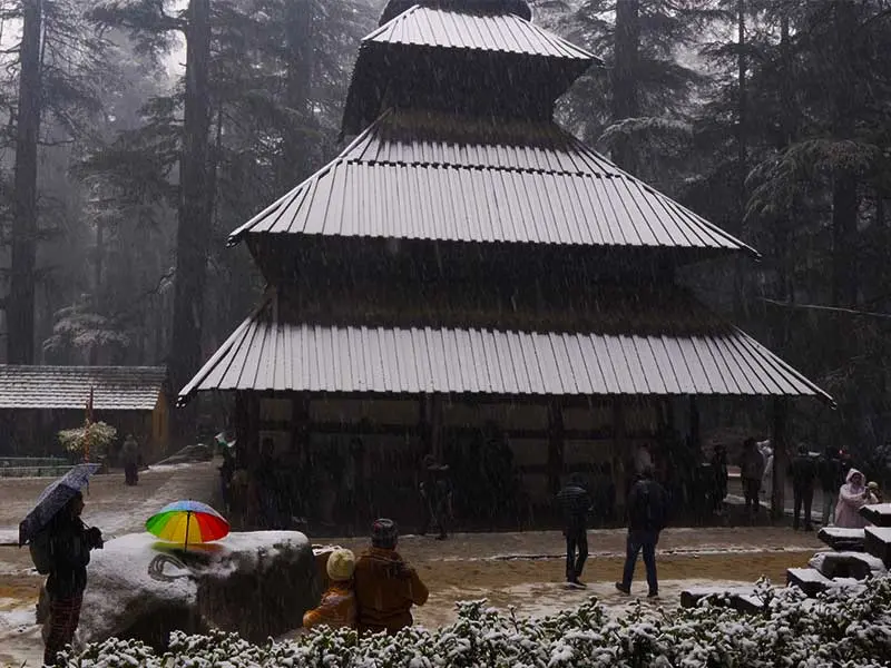 A view of Hadimba temple in snow