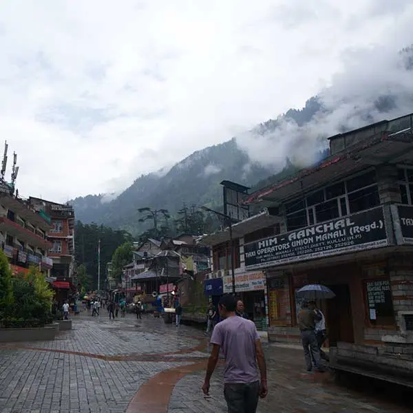 A view of Manali town in Monsoon