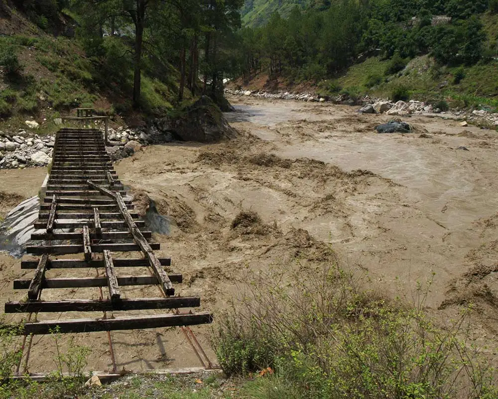 a flooded Parvati river in August 2024