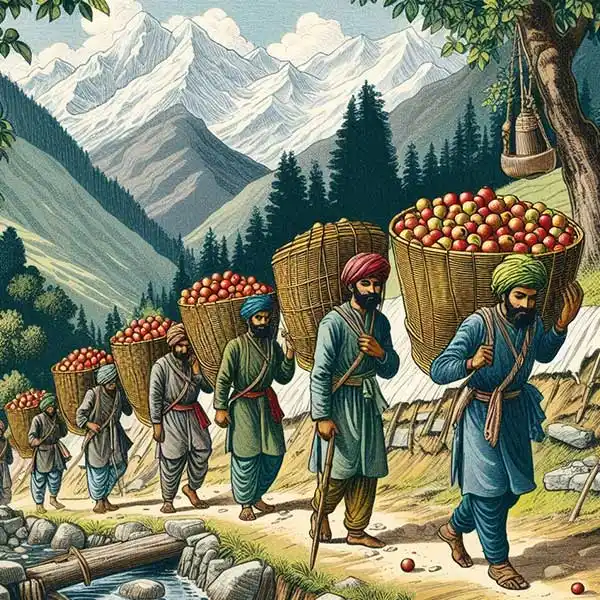 Apples being carried in kiltas