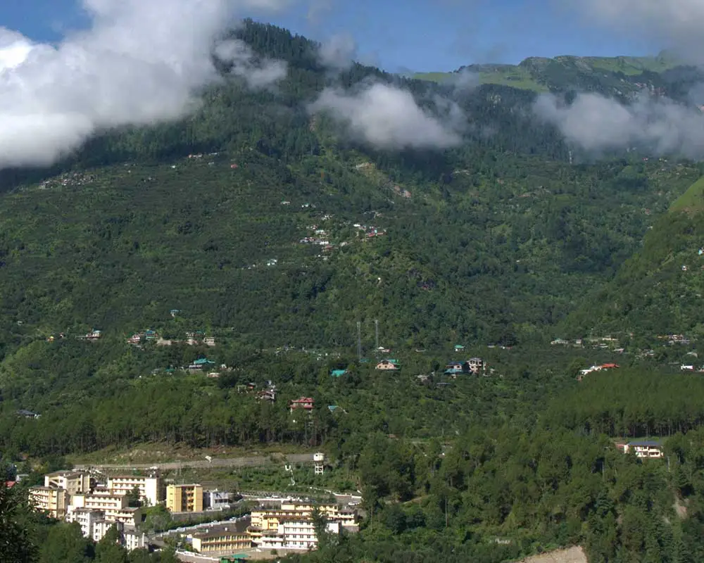 Bandrol village and the Kulli valley from the Left Bank of Beas river. 