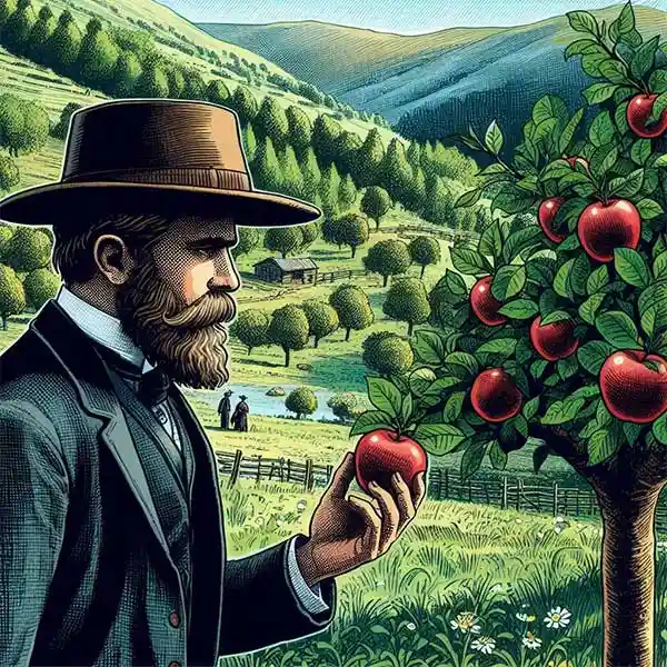 An AI image showing Captain R C Lee in his orchard in Bandrol