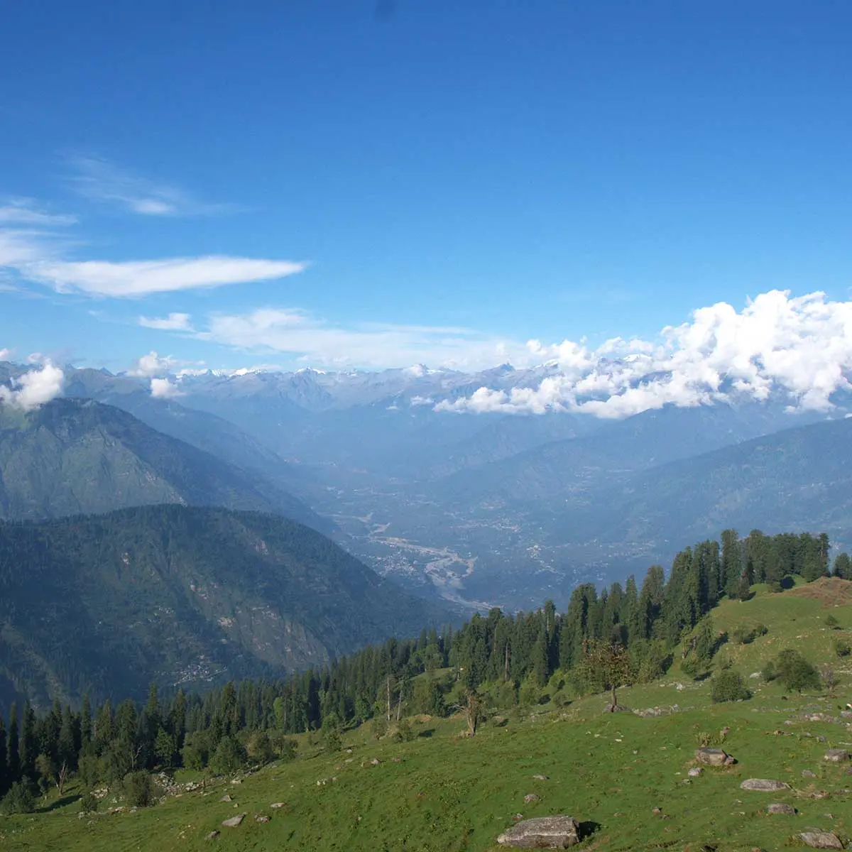 A view of Kullu valley from a meadow along the Fungani Top