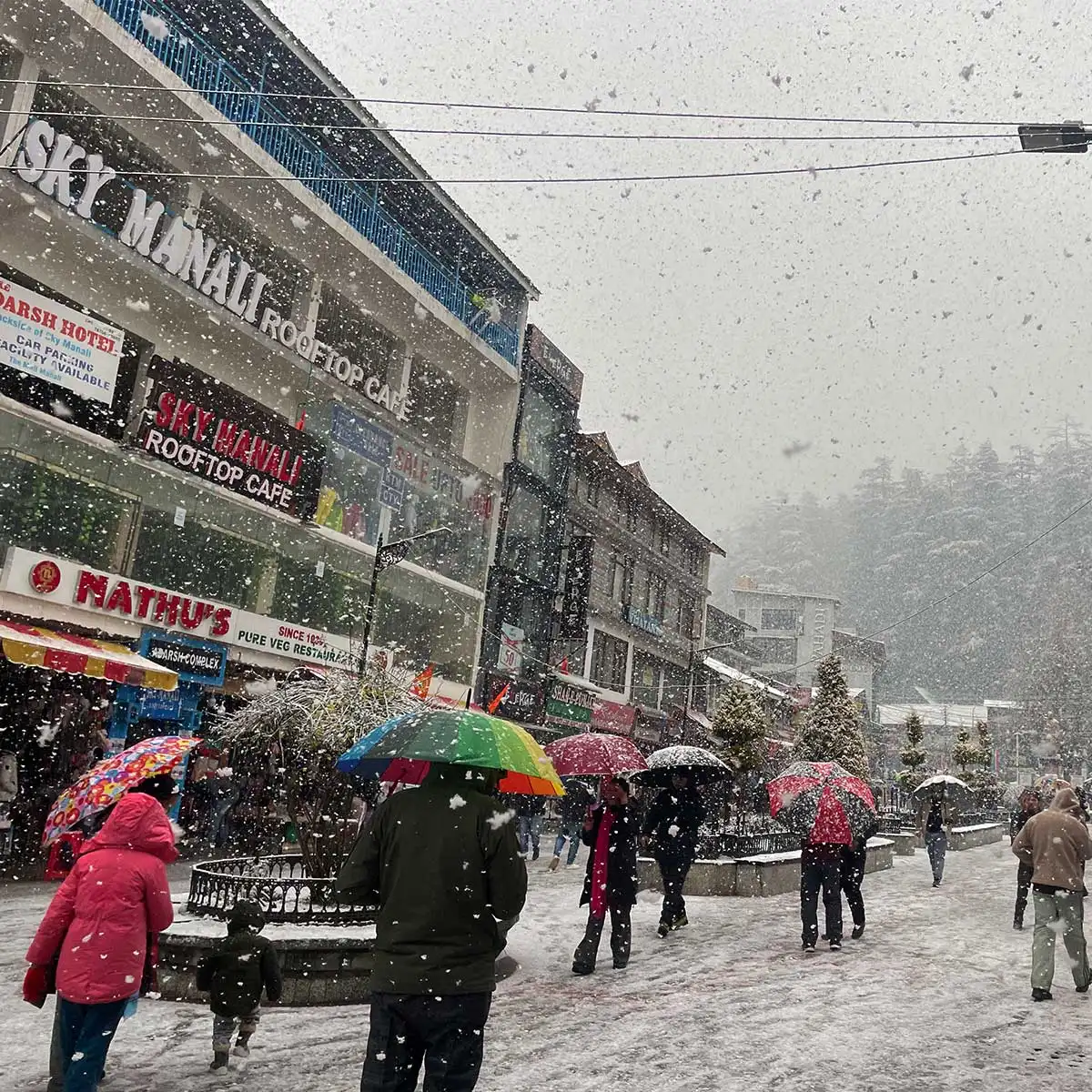 A view of Manali road in snowfall