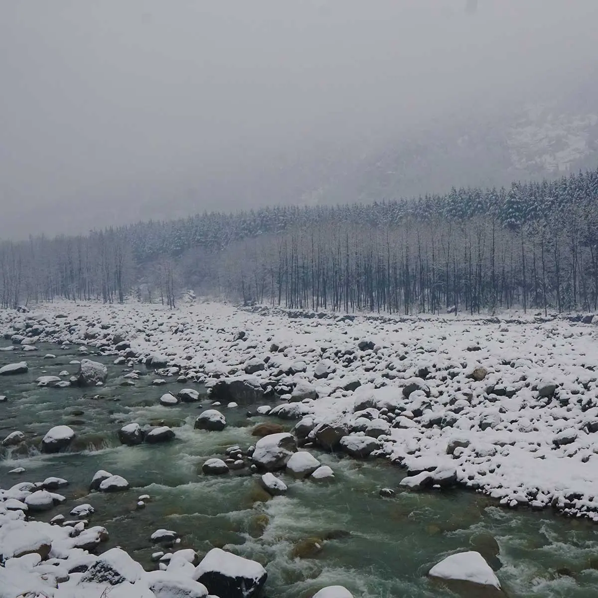 A view of Beas river in winters in Manali.