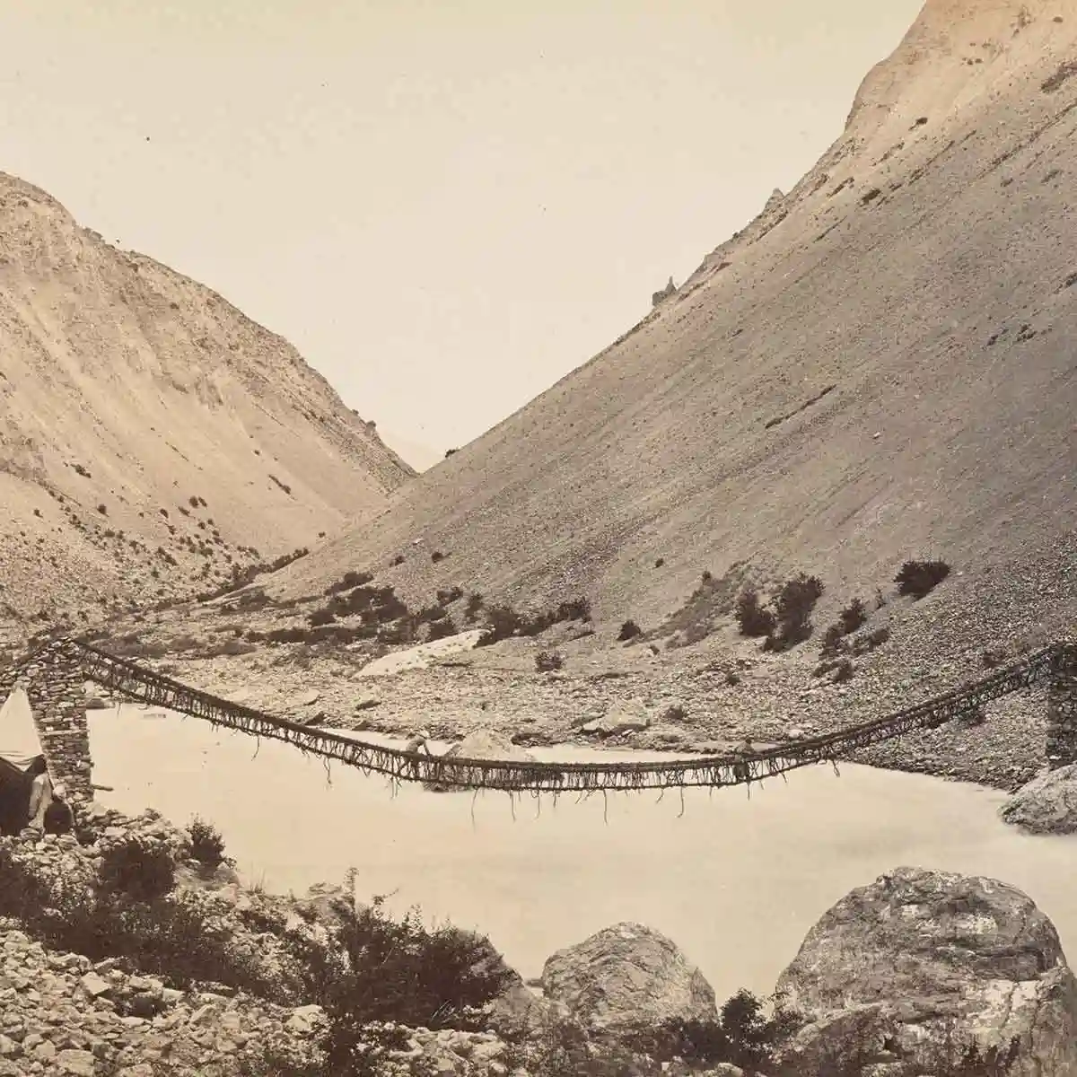 A bridge made of birch twigs over Spiti river