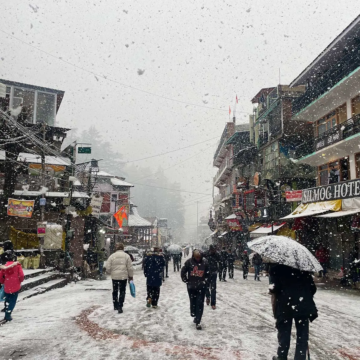 A view of snowfall in Manali.