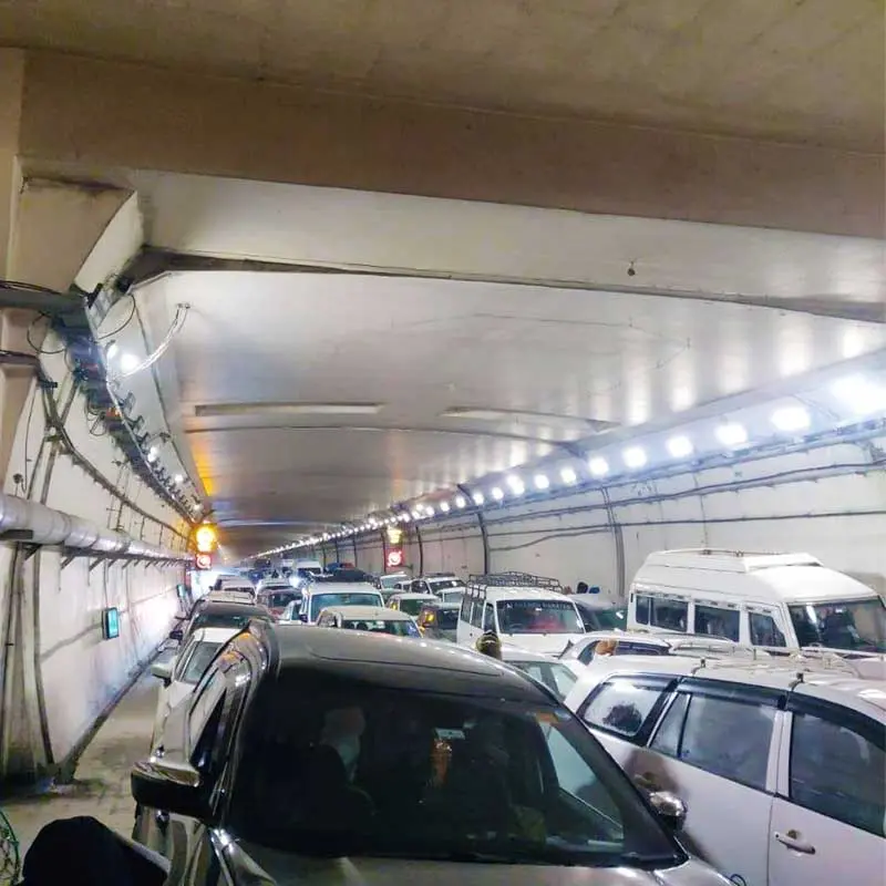 Traffic jam inside the Atal Tunnel on New Tear's Eve.